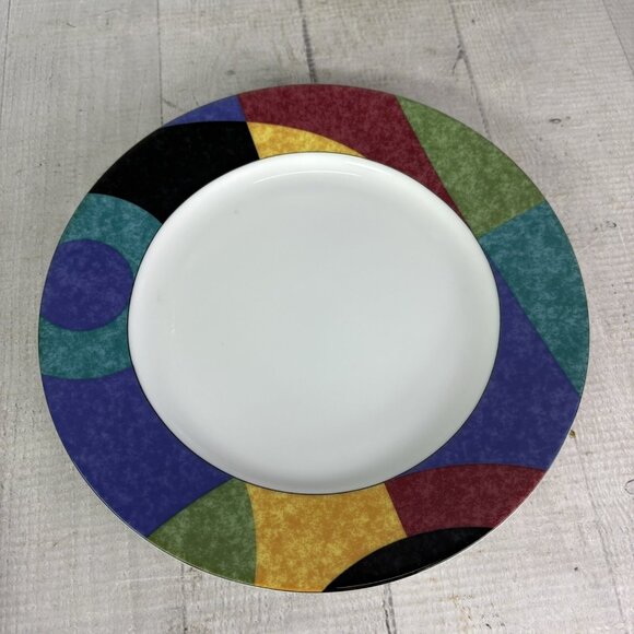 Vintage Mikasa Currents Fine China Salad Plates with Multi  Mikasa California CURRENTS Geometric Multicolor Porcelain Salad Plates Set of 3